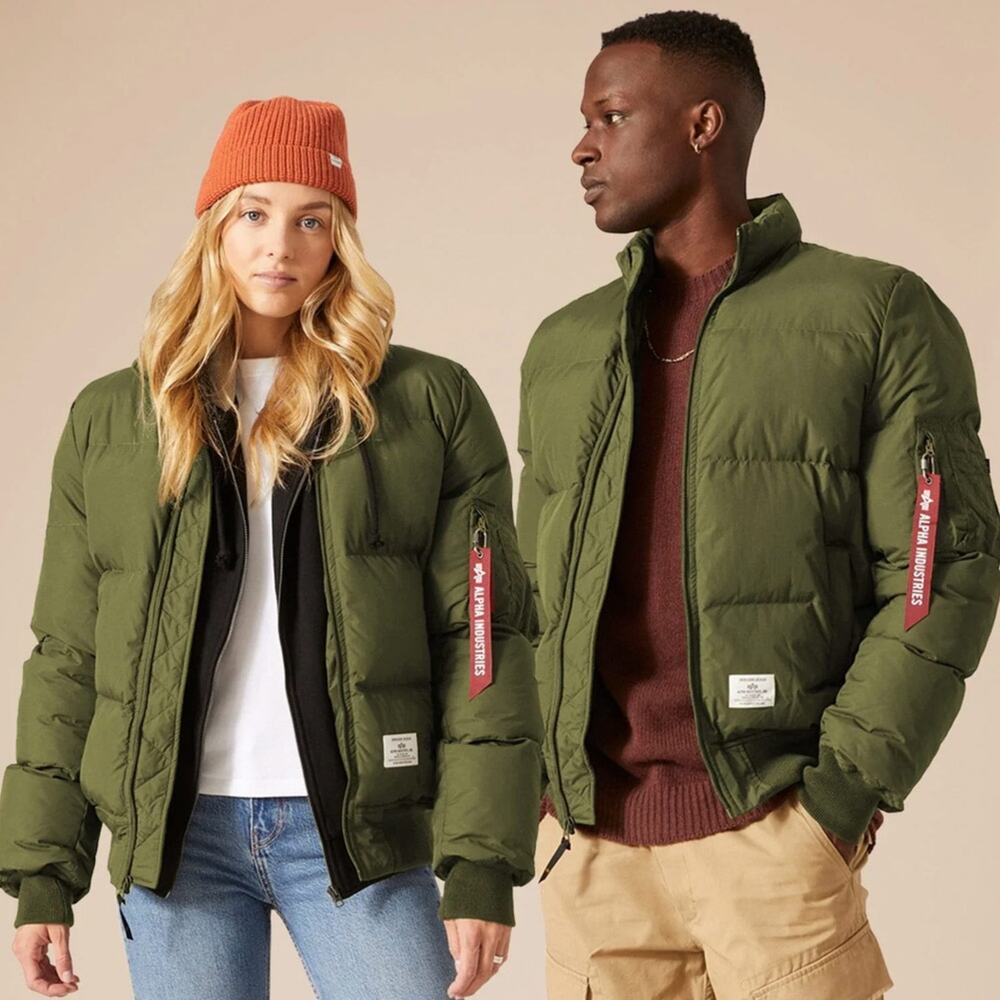 Alpha Industries MA-1 Quilted Bomber Jacket Olive Green Puffer